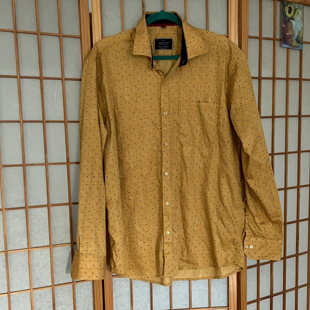 EUC Aristo Plus XXL/44cm Men's Yellow Patterned Button-Down Shirt